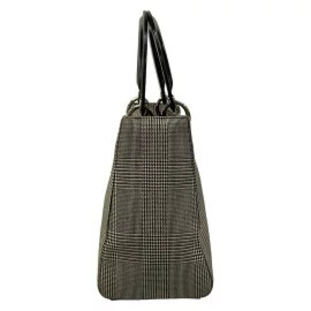 Christian Dior Lady Bag Handbag Houndstooth Check Black Ivory White Leather